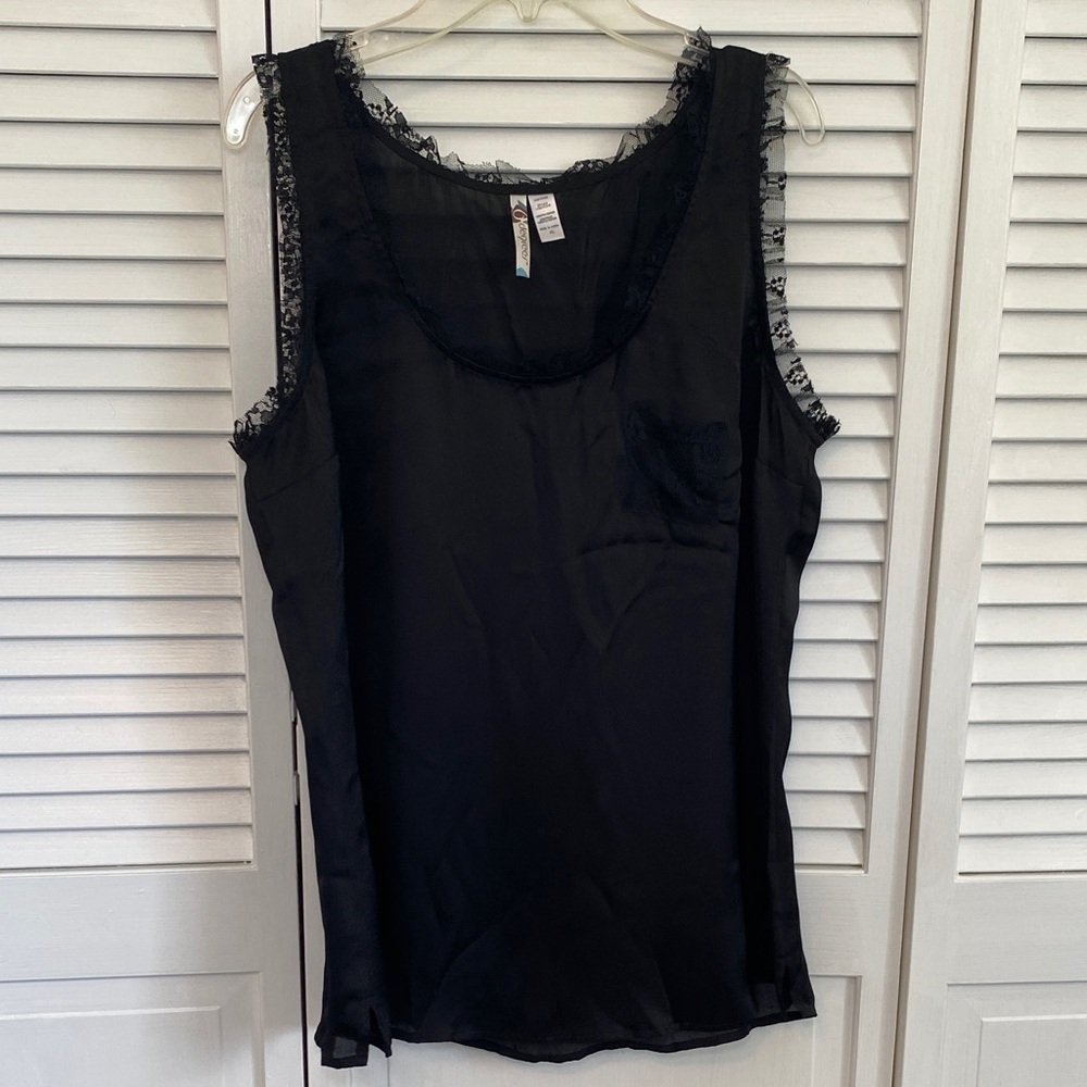 6 Degrees Black Lace Trim Sleeveless Top Feminine Wardrobe Staple Whimsigoth